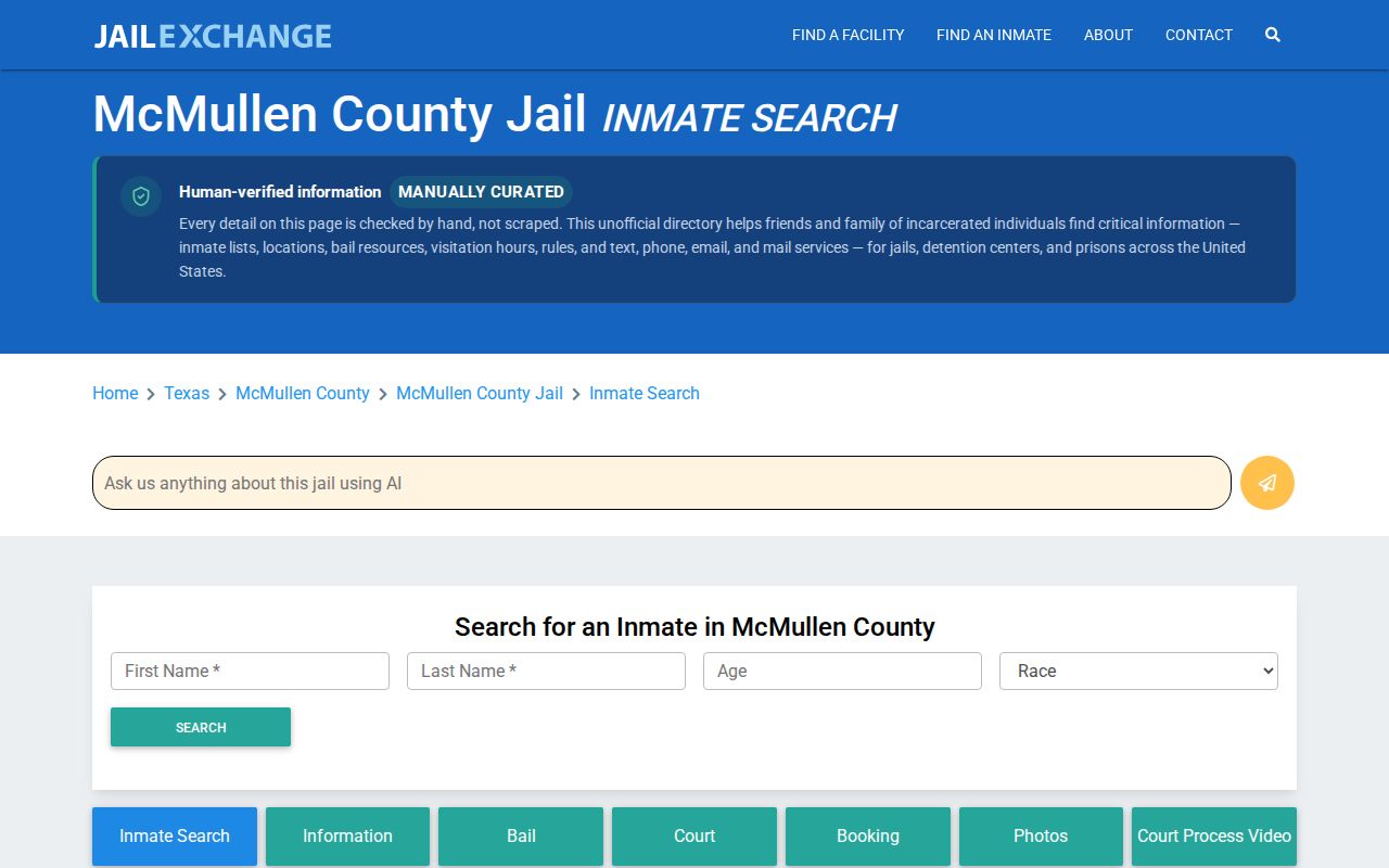 McMullen County secondary booking-record directory search interface